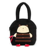 Kawaii Black Cotton Cute Handbag with Fisherman Cat Theme Lightweight and Stylish